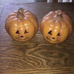 2  jack-o’-lantern party lite votive holders